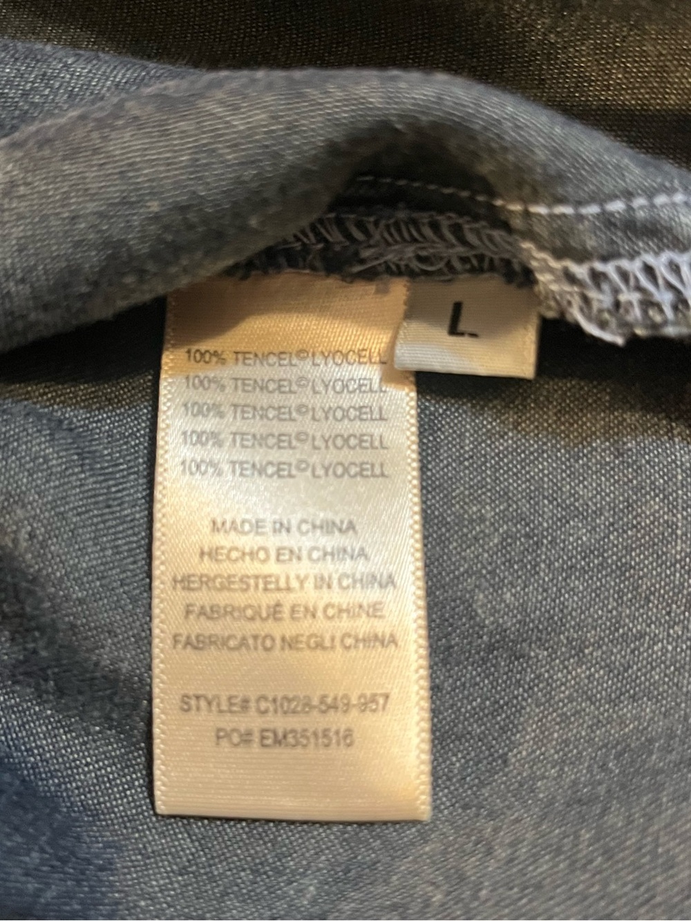 Anthropologie Cloth & Stone Dark Wash Denim Chambray Popover Top Size Large - Picture 8 of 9